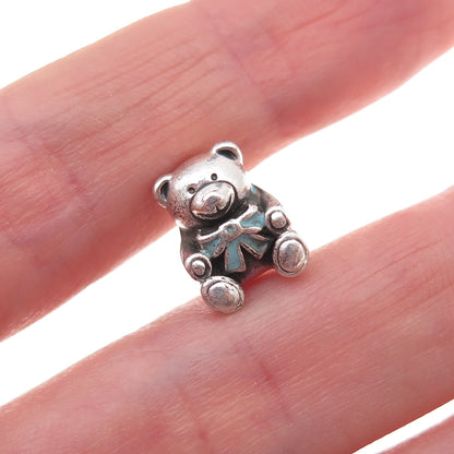 Pandora 925 Sterling Silver Enamel It's a Boy Teddy Bear Slide Bead Charm
