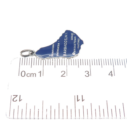 925 Sterling Silver Vintage Enamel Barbados W.I. Minimalist Charm Pendant