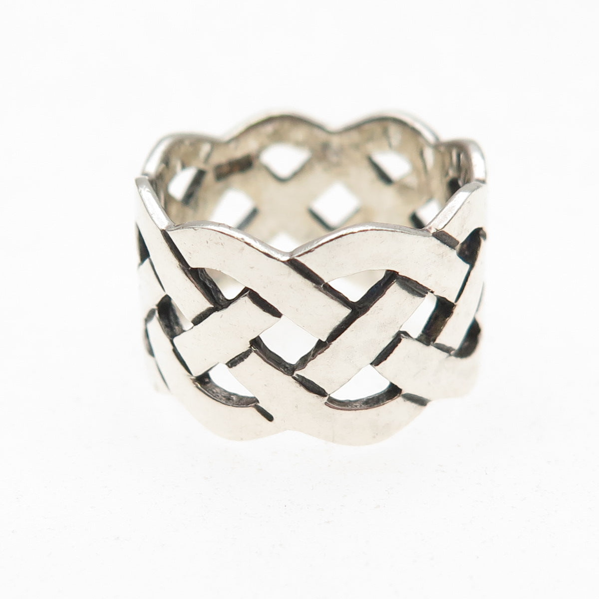 925 Sterling Silver Vintage Celtic Woven Knot Wide Band Ring Size 6.25