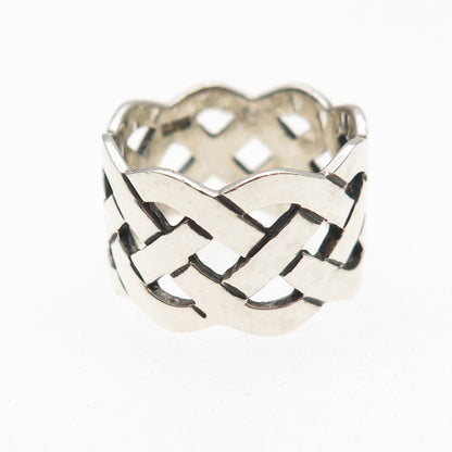 925 Sterling Silver Vintage Celtic Woven Knot Wide Band Ring Size 6.25