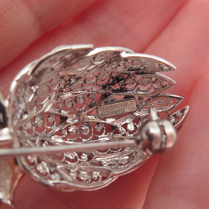 925 Sterling Silver Vintage Germany Floral Filigree Pin Brooch