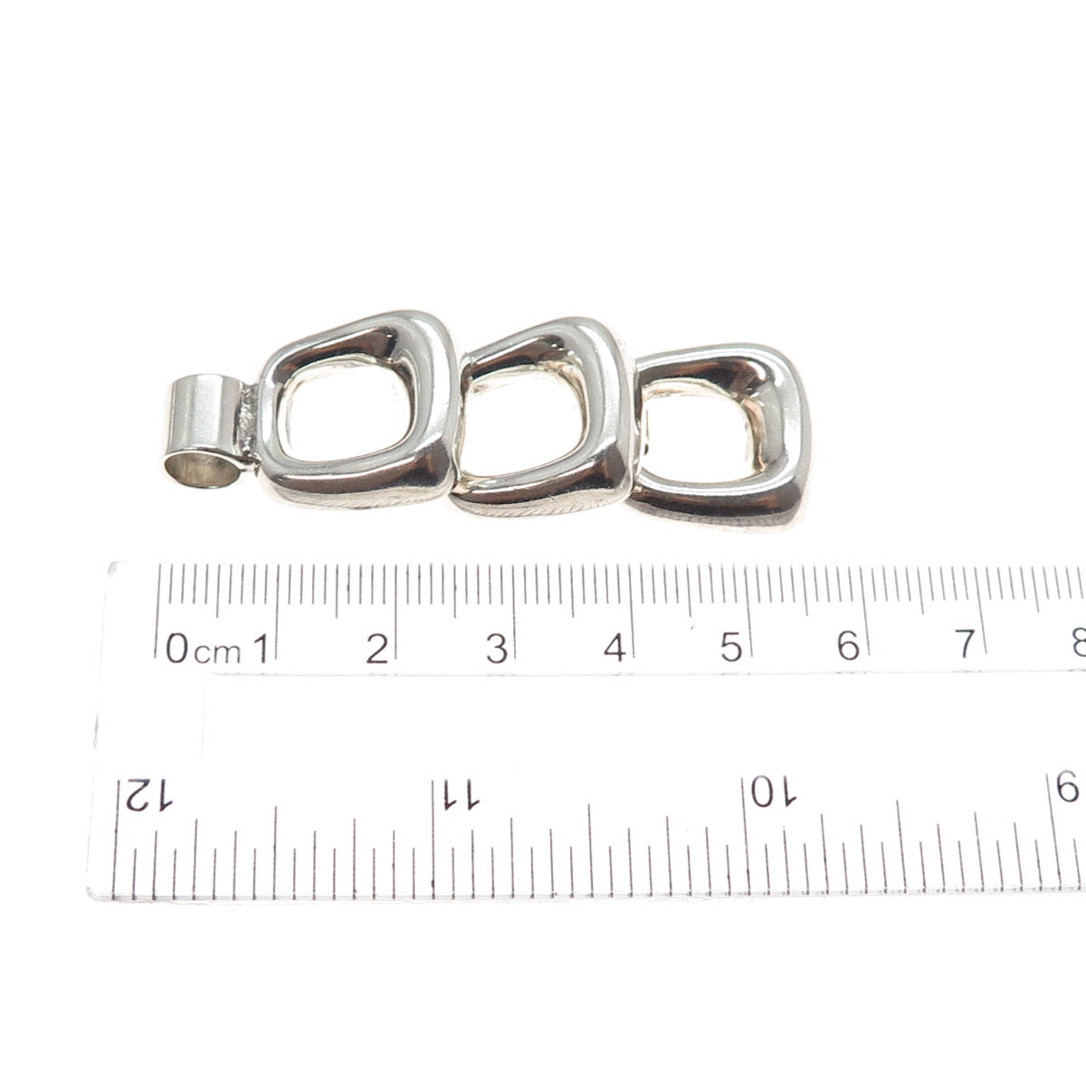 925 Sterling Silver Vintage Modernist Square Drop Pendant