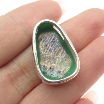 925 Sterling Silver Vintage Real Abalone Shell Modernist Slide Pendant