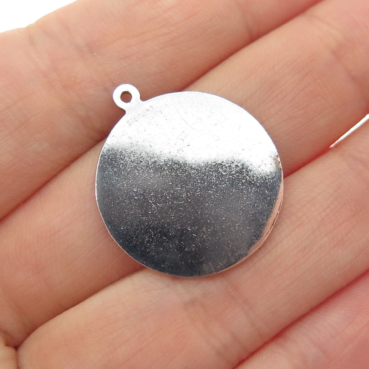 925 Sterling Silver Vintage Engraved Floral Round Tag Charm Pendant