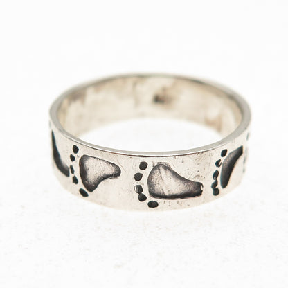 925 Sterling Silver Vintage Footprint Oxidized Band Ring Size 6.5