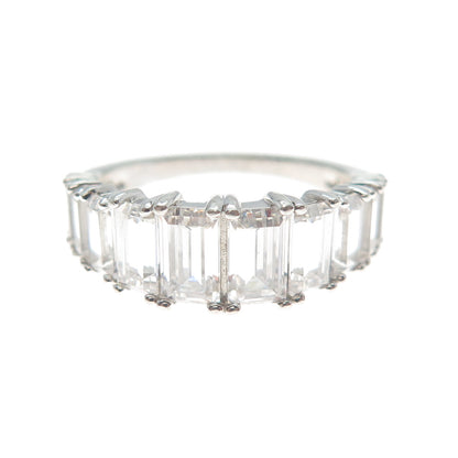 925 Sterling Silver Graduated Emerald-Cut C Z Promise Ring Size 6.25