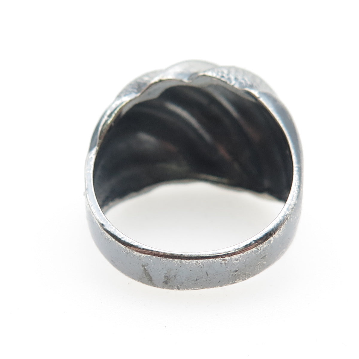 925 Sterling Silver Vintage Mexico Modernist Ribbed Dome Oxidized Ring Size 7