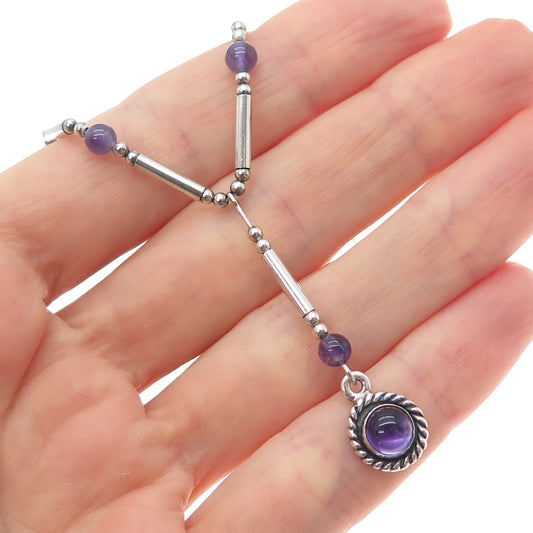 QUOC TURQUOISE Sterling Silver Vintage Real Amethyst Liquid Chain Necklace 16"