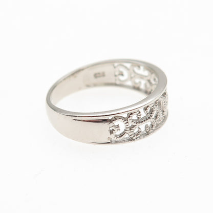 925 Sterling Silver Ornate Heart & Butterfly Band Ring Size 7