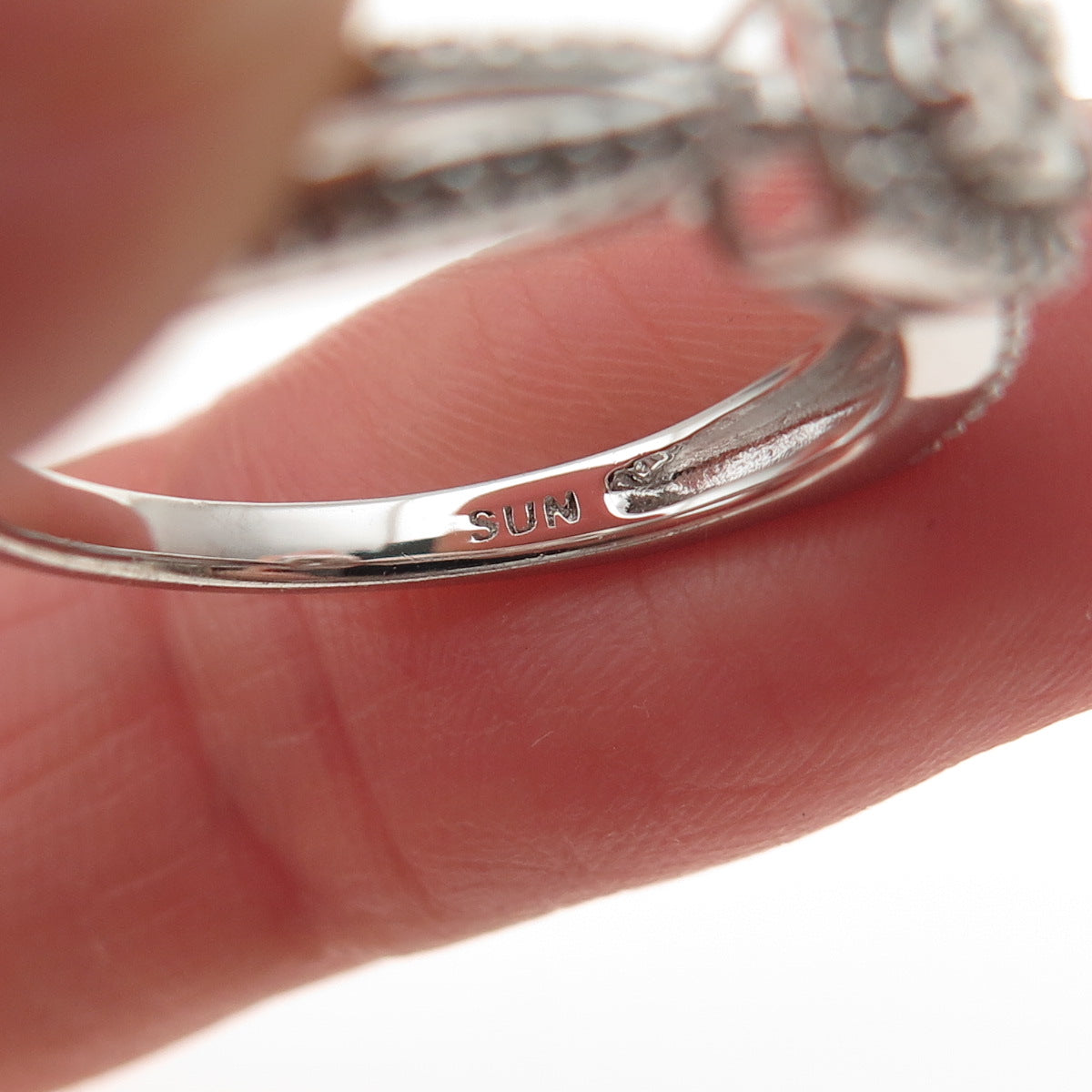 Sun 925 Sterling Silver Real Round-Cut Diamond Engagement Ring Size 7.25