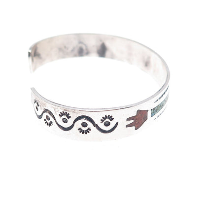 Robert Vandover Navajo Old Pawn 925 Sterling Turquoise Coral Inlay Bracelet 6.5"