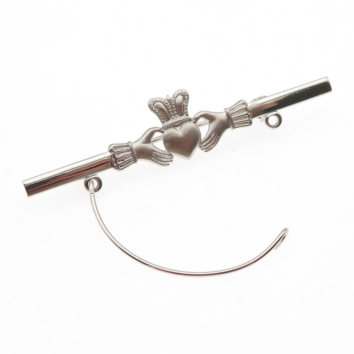 Beau 925 Sterling Silver Vintage Irish Claddagh Charm Holder Pin Brooch