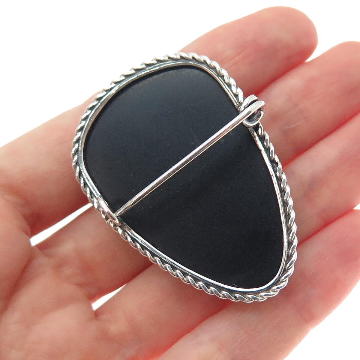 925 Sterling Silver Vintage Real Black Onyx Aztec God Face Oxidized Pin Brooch
