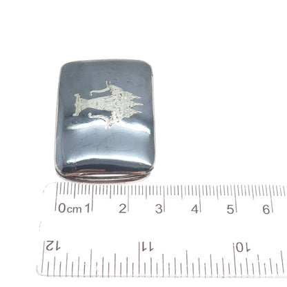 ALEX & CO. 925 Sterling Silver Antique Siam Niello Elephant Belt Buckle