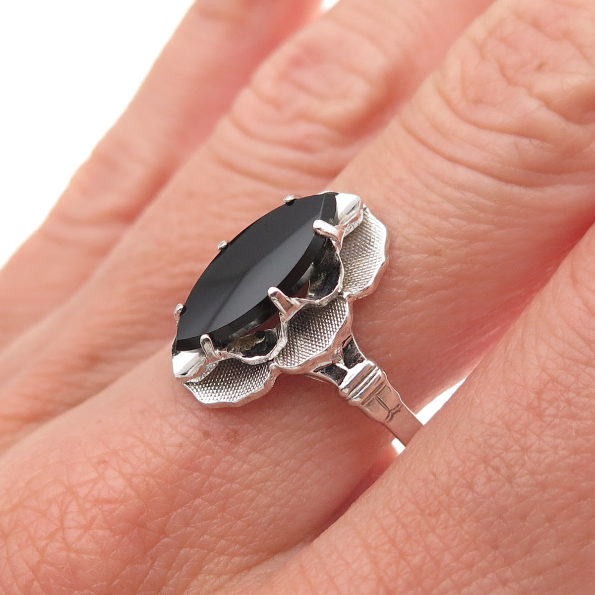 Clark & Coombs 925 Sterling Silver Antique Art Deco Real Black Onyx Ring Size 10