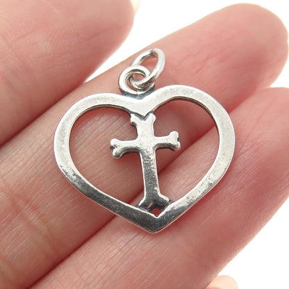 LISA LEE CREATIONS 925 Sterling Silver Vintage Cross & Heart Charm Pendant