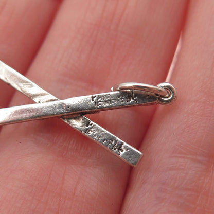Park City Jewelers 925 Sterling Vintage Crossed Snow Skis Oxidized Mini Pendant