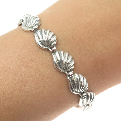 925 Sterling Silver Vintage Seashell Link Bracelet 6.5"