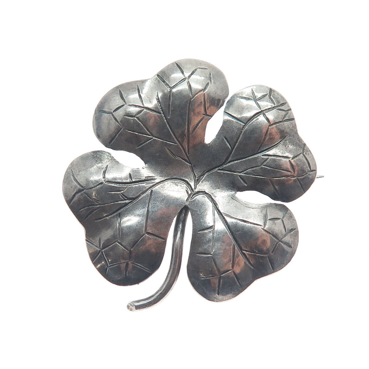 J. SVIN 925 Sterling Silver Antique Clover for Good Luck Oxidized Pin Brooch