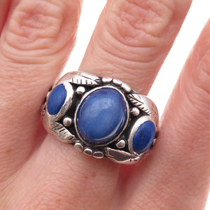 925 Sterling Antique Art Deco Lab-Created Sapphire Real Lapis Ring Size 12.75