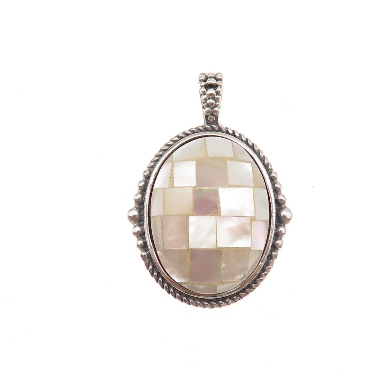 Charles Winston Sterling Silver Vintage Real MOP Mosaic Oxidized Charm Pendant