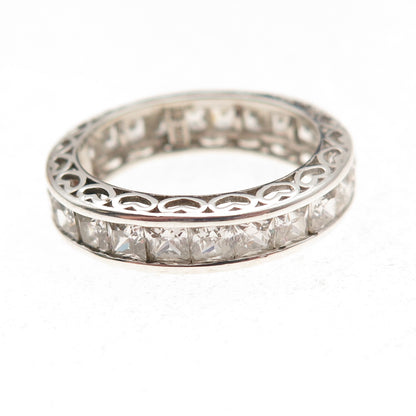 Key Star 925 Sterling Silver Princess-Cut C Z Eternity Band Ring Size 9