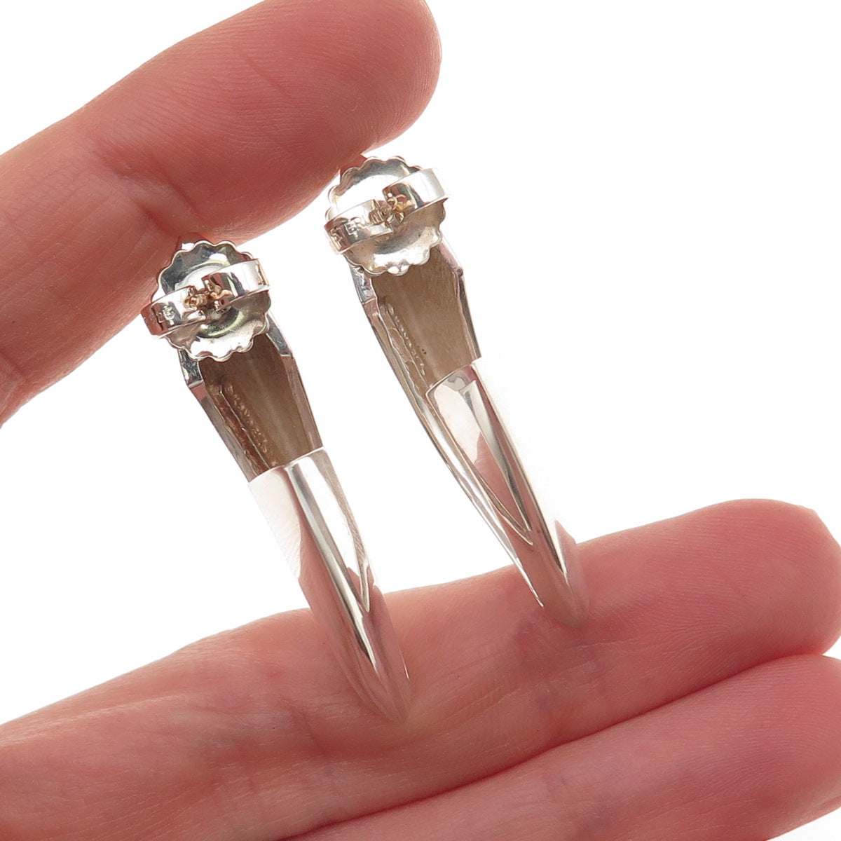 Krypell 925 Sterling Silver 14K Gold Posts Vintage Modernist Hoop Earrings