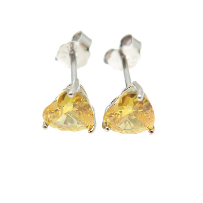 925 Sterling Silver Lemon Heart-Cut Shaped C Z Stud Earrings