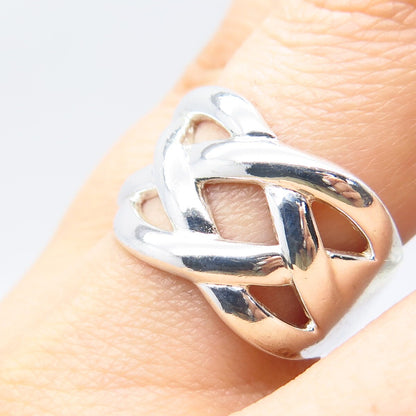925 Sterling Silver Vintage Wicker Wide Ring Size 8.25