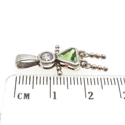 925 Sterling Silver Vintage White & Green C Z August Birthstone Girl Pendant