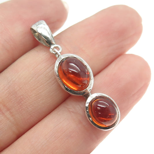 925 Sterling Silver Vintage Real Amber Two-Station Pendant