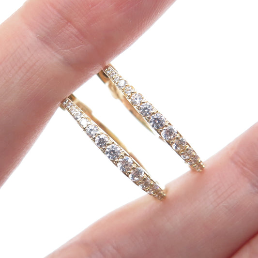 925 Sterling Silver Gold Plated Round-Cut Graduated C Z Hoop Earrings