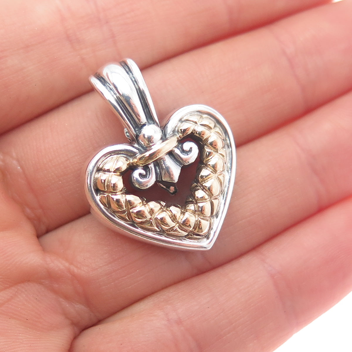 NANCY & DAVID 14K Gold 925 Sterling Silver Vintage Heart Charm Pendant