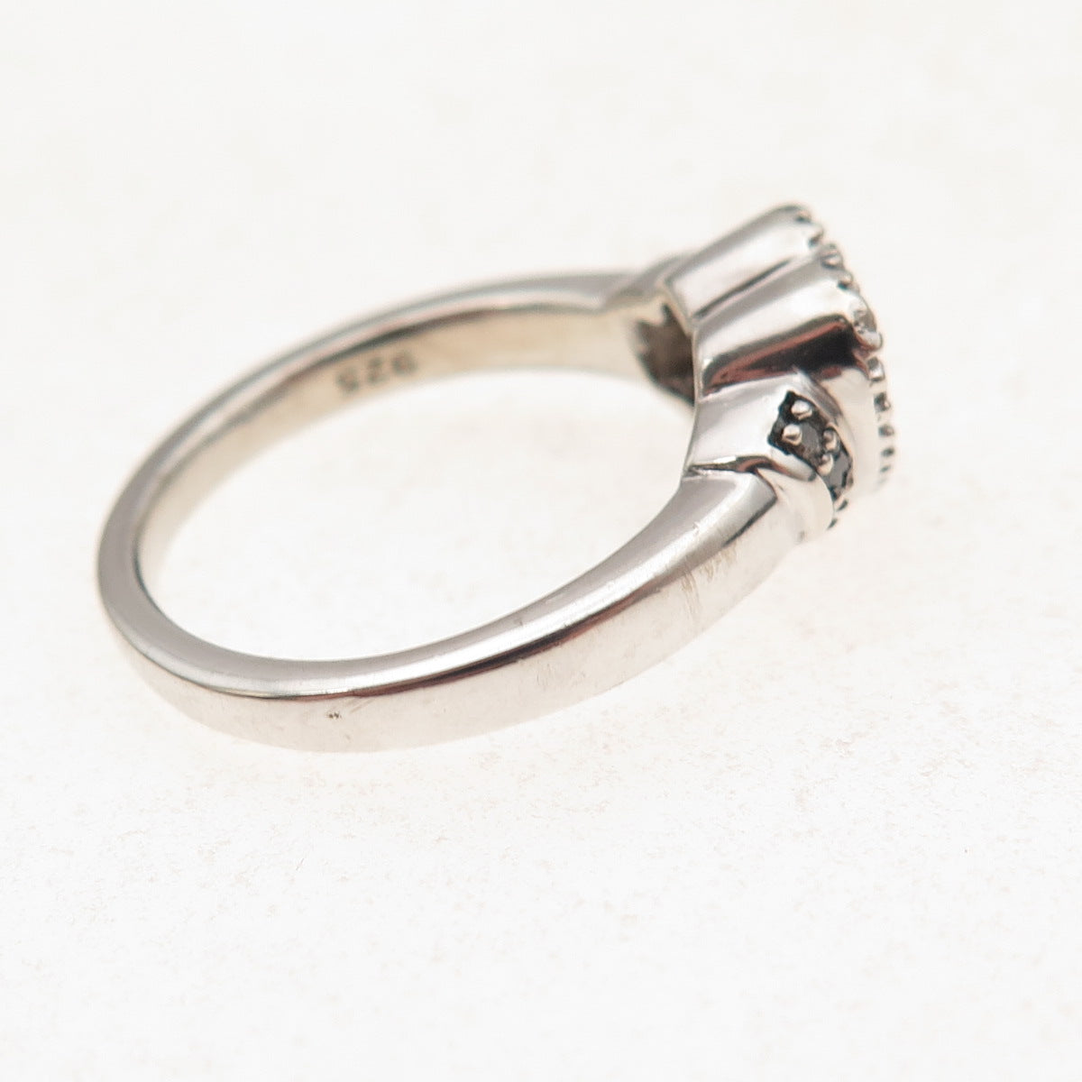 Jane Seymour 925 Sterling Silver Real Round-Cut Diamond Open Heart Ring Size 7