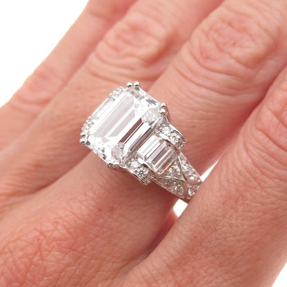 925 Sterling Silver Round & Emerald-Cut C Z Engagement Ring Size 8