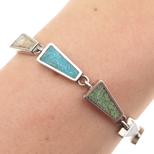 Carolyn Pollack 925 Sterling Vintage Turquoise Sugilite MOP Inlay Bracelet 7.25"