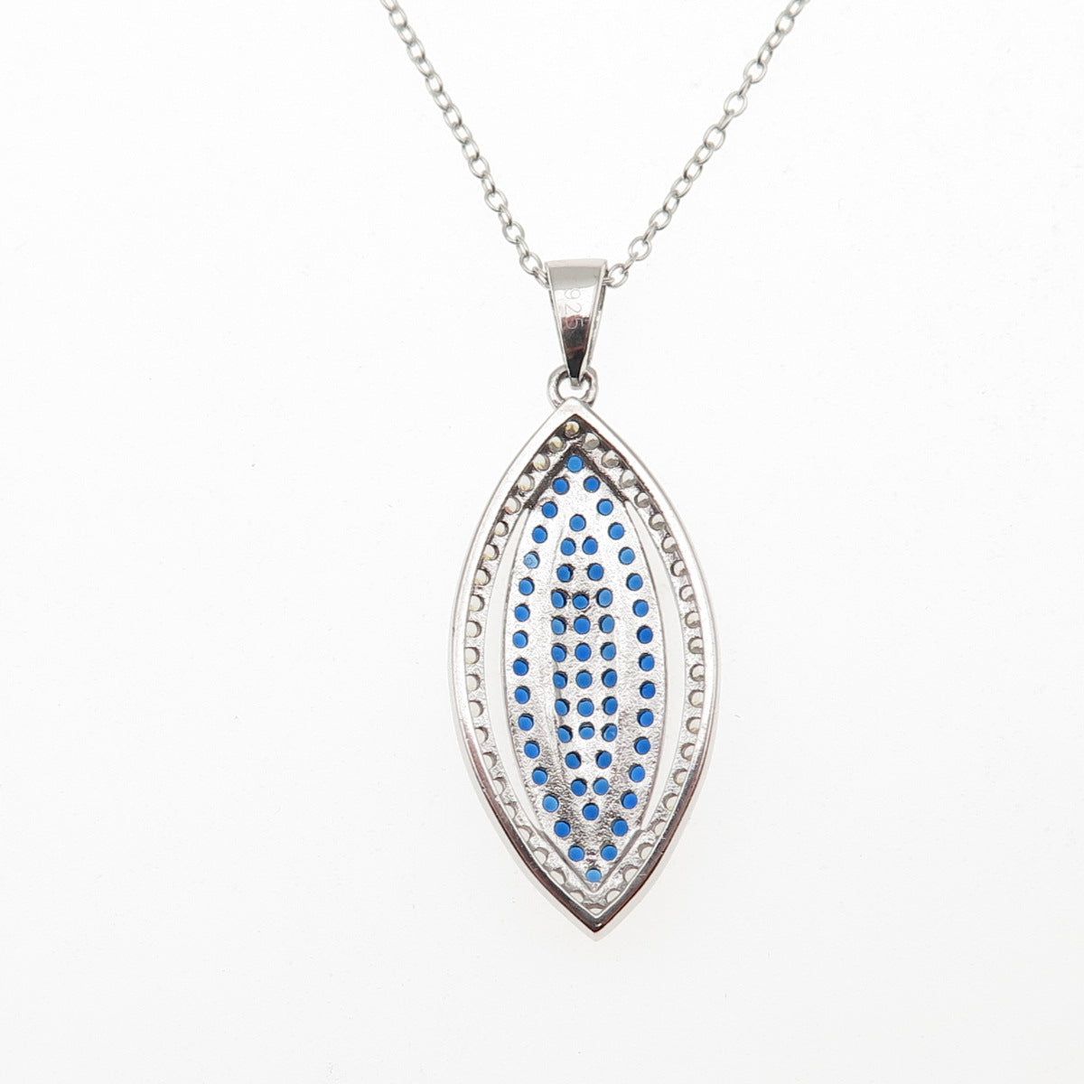925 Sterling Silver Round-Cut Blue & White C Z Petal Cable Chain Necklace 18"