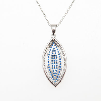 925 Sterling Silver Round-Cut Blue & White C Z Petal Cable Chain Necklace 18"
