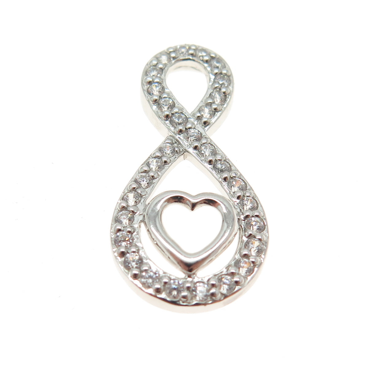 HAN 925 Sterling Silver Round-Cut C Z Infinity Heart Slide Pendant