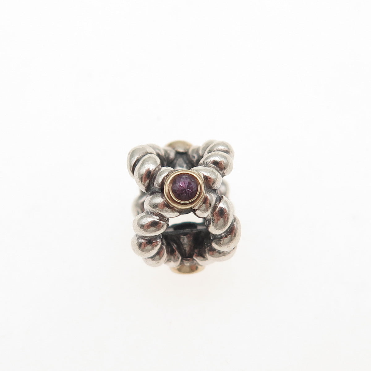 PANDORA 925 Sterling Silver Gold Purple C Z Binding Beauty Slide Bead Charm