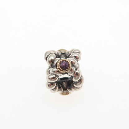 PANDORA 925 Sterling Silver Gold Purple C Z Binding Beauty Slide Bead Charm