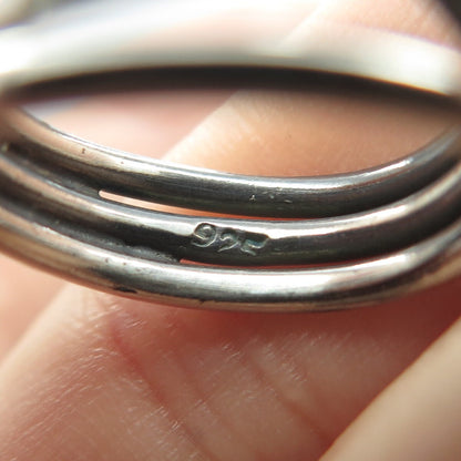925 Sterling Silver Vintage Three-Row Swirl & Beaded Ring Size 6.5