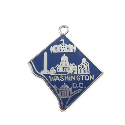 925 Sterling Silver Vintage Enamel Washington DC Map Minimalist Charm Pendant