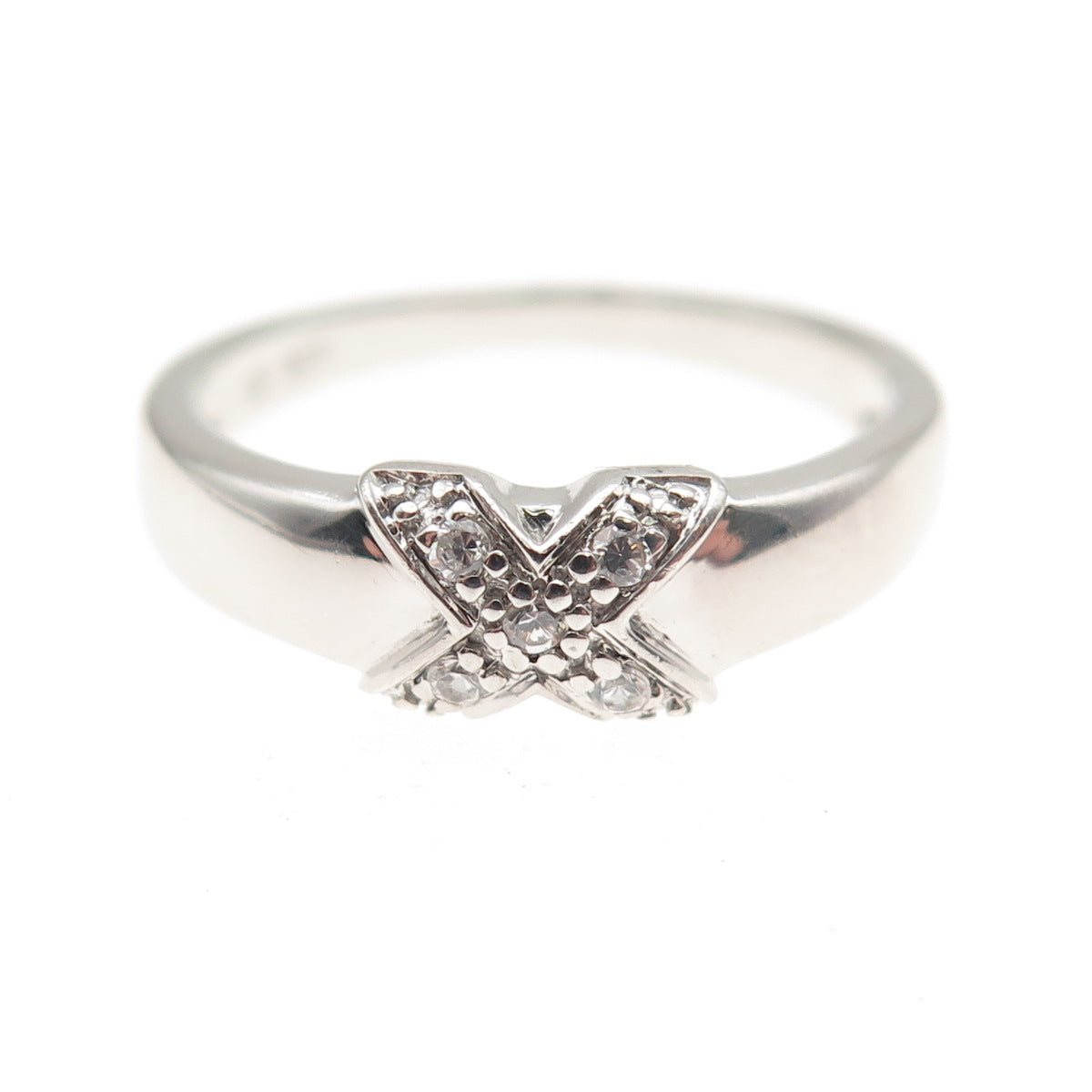 925 Sterling Silver Round-Cut C Z Letter X Initial Ring Size 6