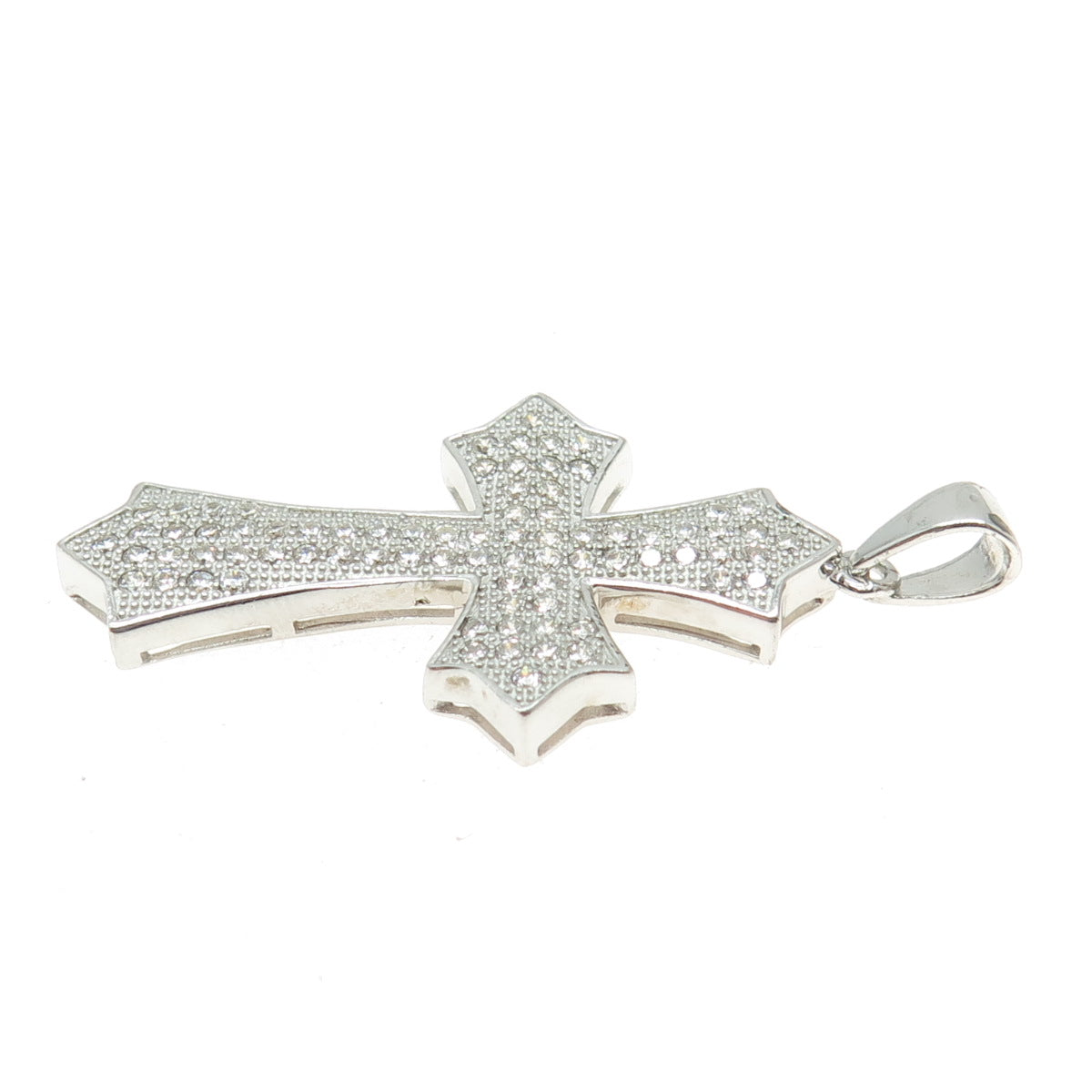 925 Sterling Silver Round-Cut Shaped C Z Cross Pendant