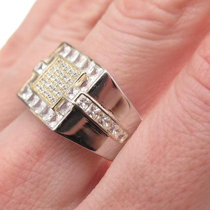 925 Sterling Silver 2-Tone Vintage Round & Princess-Cut C Z Ring Size 11