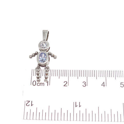 925 Sterling Vintage Purple White CZ February Birthstone Boy Articulated Pendant