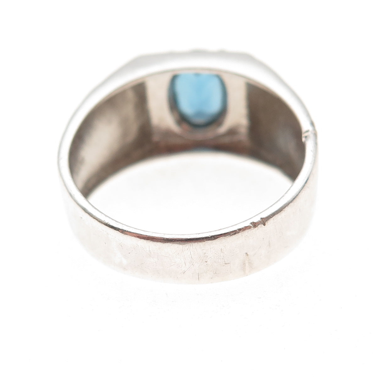 925 Sterling Silver Vintage Real Oval-Cut London Blue Topaz Ring Size 11