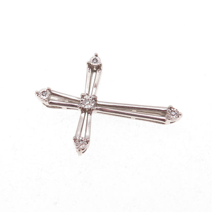 Sun 925 Sterling Silver Real Round-Cut Diamond Cross Slide Charm Pendant