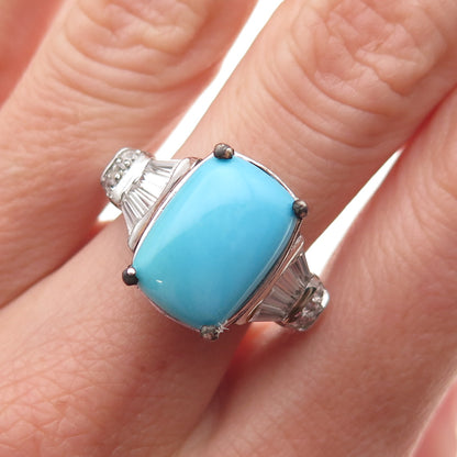 Chuck Clemency 925 Sterling Silver Real Turquoise & White Topaz Ring Size 8